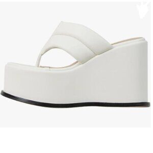 YDN White Platform Mules Open Toe Slip On Sandals Wide Strap Flip Flop Slippers